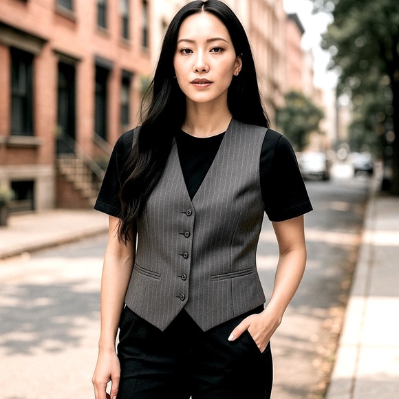 WEAR MANY WAYS Charcoal grey pinstripe vest - Picture 1 of 10